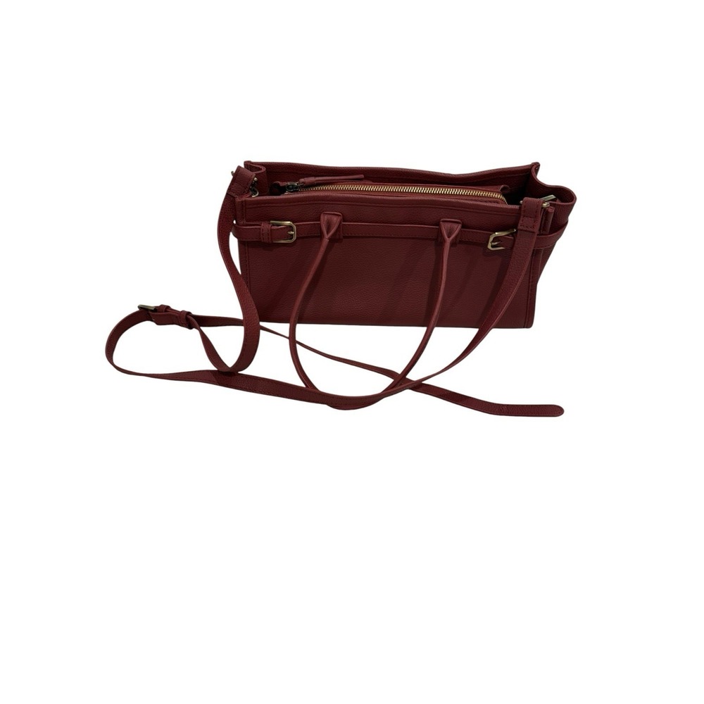 Genuine Leather Womens Crossbody Bag Burgundy Zip Closure Inner Pockets